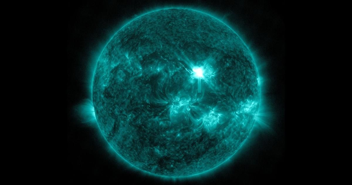 NASA’s Solar Dynamics Observatory captured this image of a solar flare — seen as the bright flash in the upper right — on June 30, 2026. (Image Source: NASA | SDO)