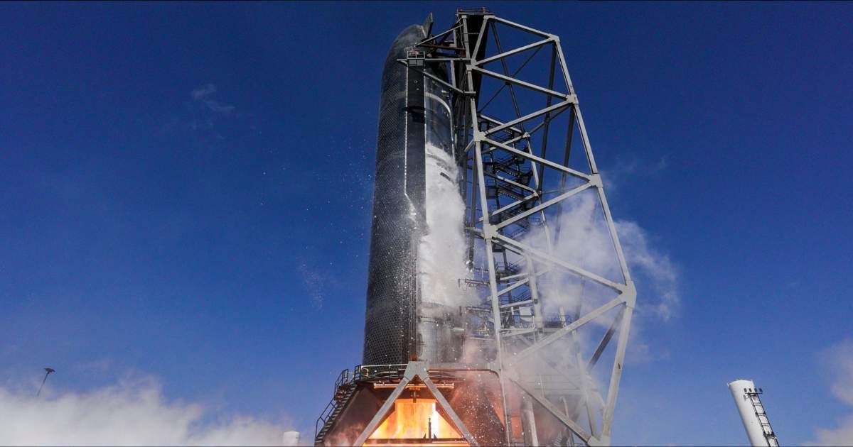 SpaceX's Starship Ship 40 during a static fire test at Starbase, Texas. (Image Source: SpaceX)