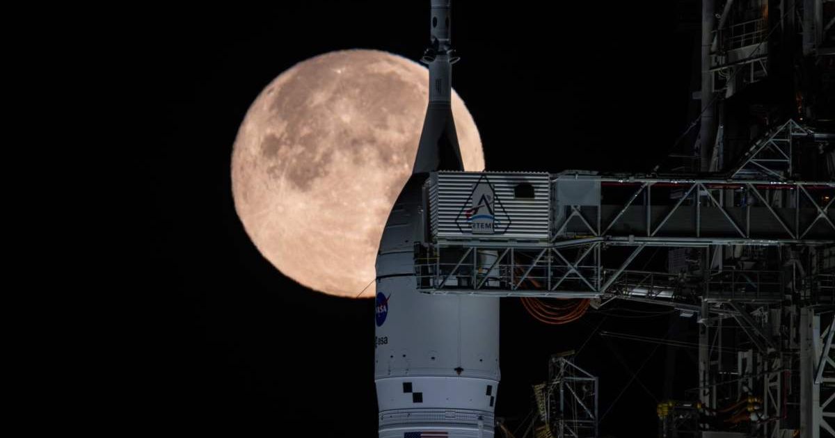The Moon is seen shining over the SLS (Space Launch System) and Orion spacecraft. — (Cover Image Source: NASA)