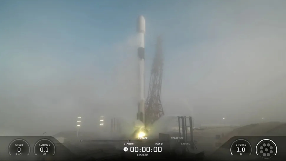 The SpaceX Falcon 9 rocket which would have launched 24 Starlink satellites from Vandenberg Space Force Base on July 20, 2026. The launch was scrubbed at the last moment.