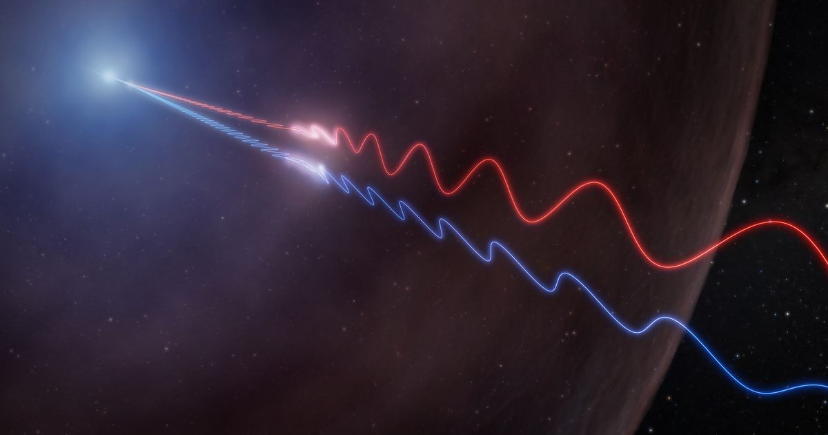 This illustration depicts Faraday rotation in the afterglow of a gamma-ray burst. (Representative Cover Image Source: NSF/AUI/NSF NRAO/M.Weiss)