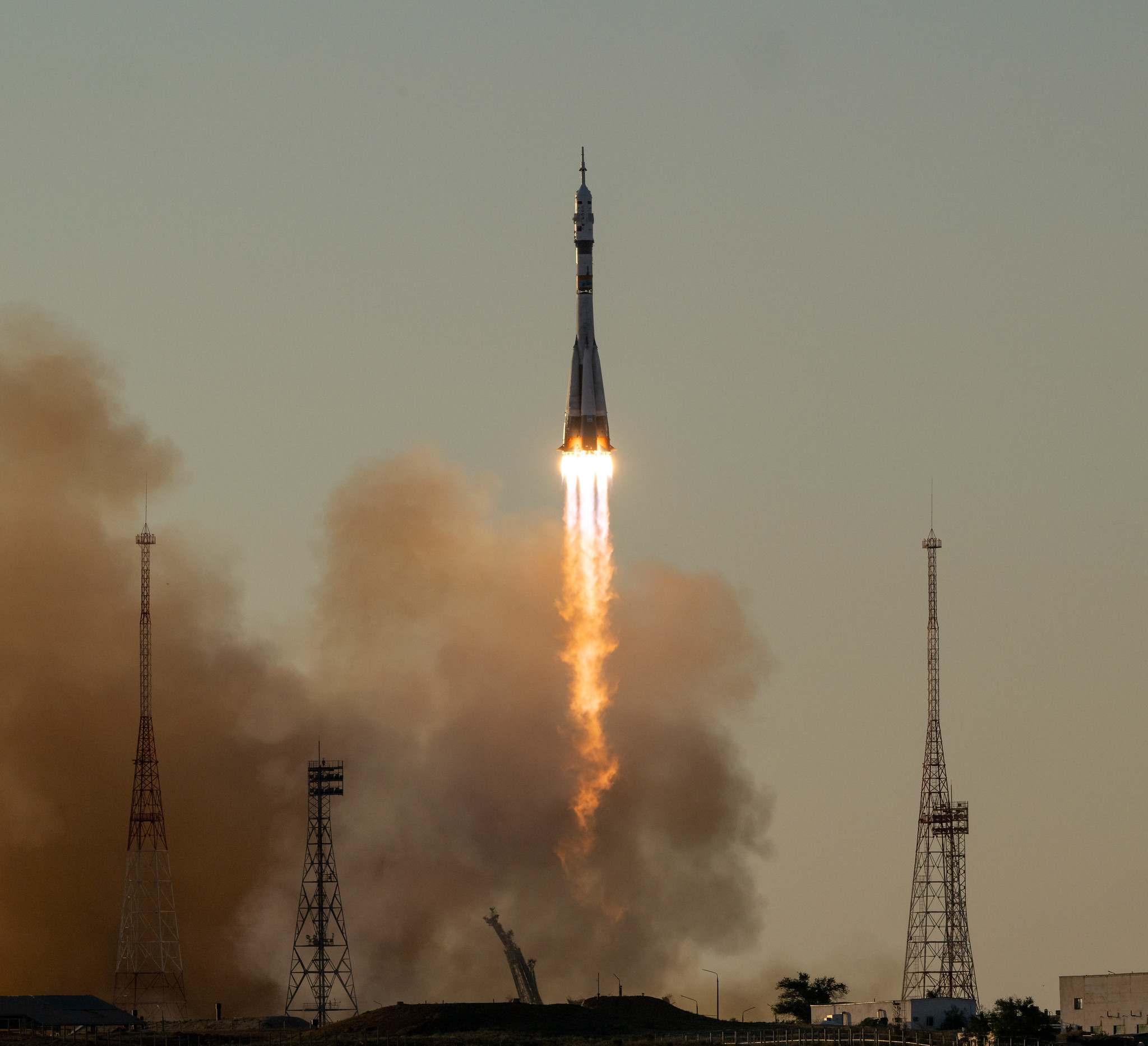 The Soyuz rocket launching to the International Space Station with astronauts Anil Menon, Pyotr Dubrov and Anna Kikina on July 14.