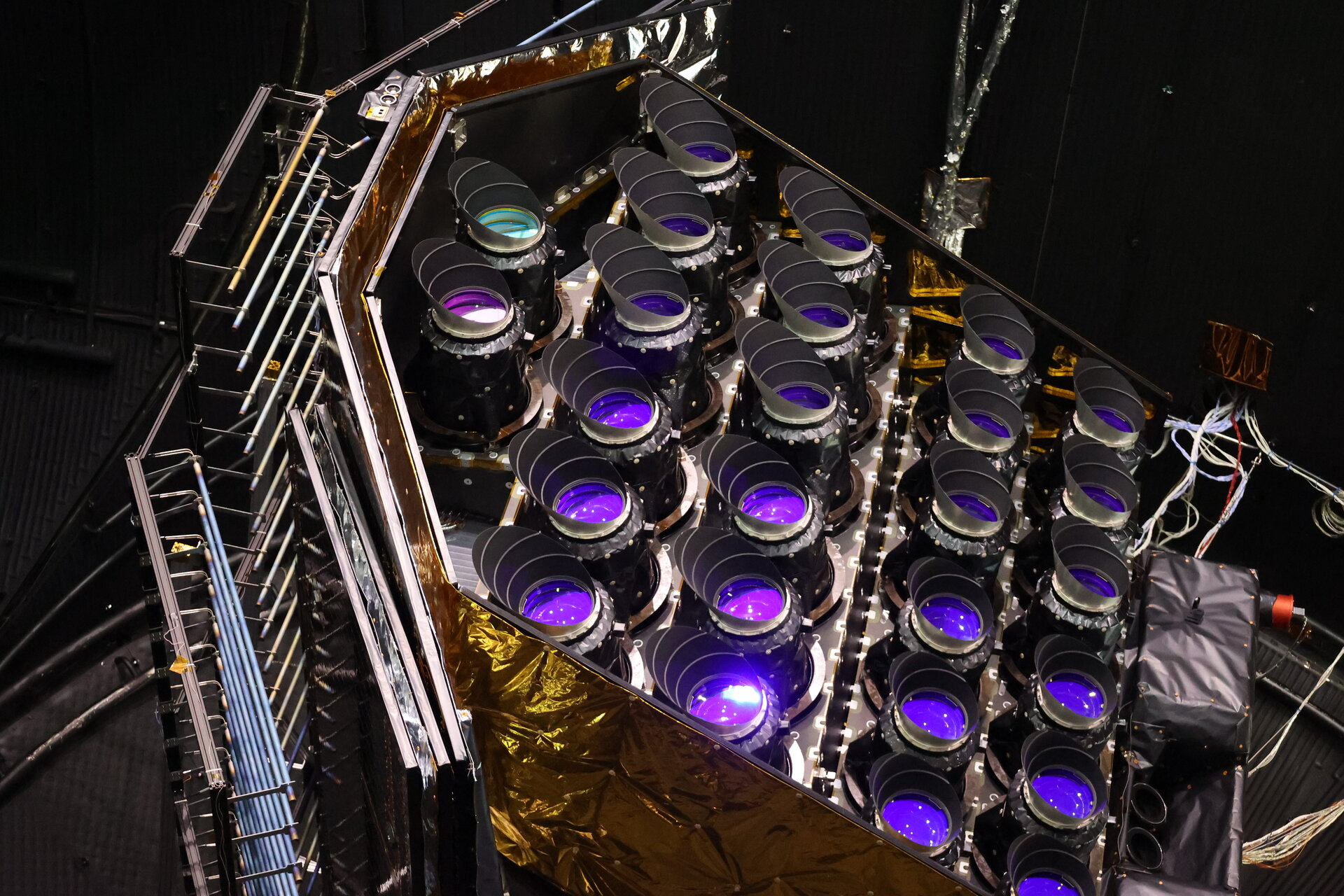 Close-up views of Plato's cameras inside the Large Space Simulator (LSS), at ESA’s Test Centre
