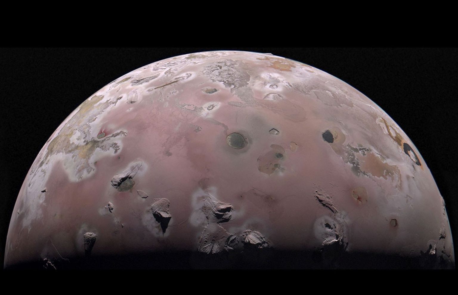 The north polar region of Io captured by Juno during the its 57th close pass of the gas giant on Dec. 30, 2023.