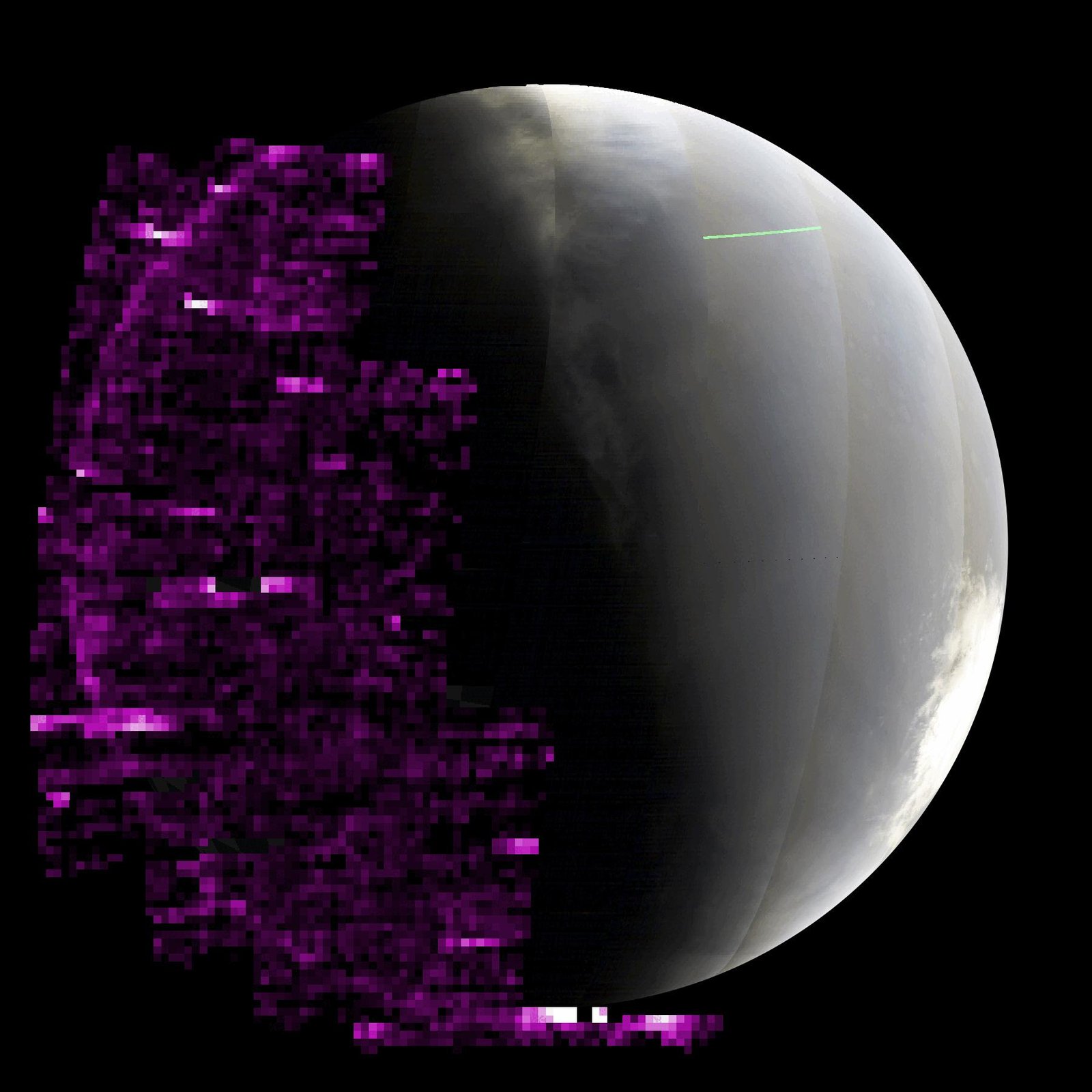 Illustration of a auroras on Mars' night side (in purple) captured by MAVEN orbiter during solar storm in May 2024.
