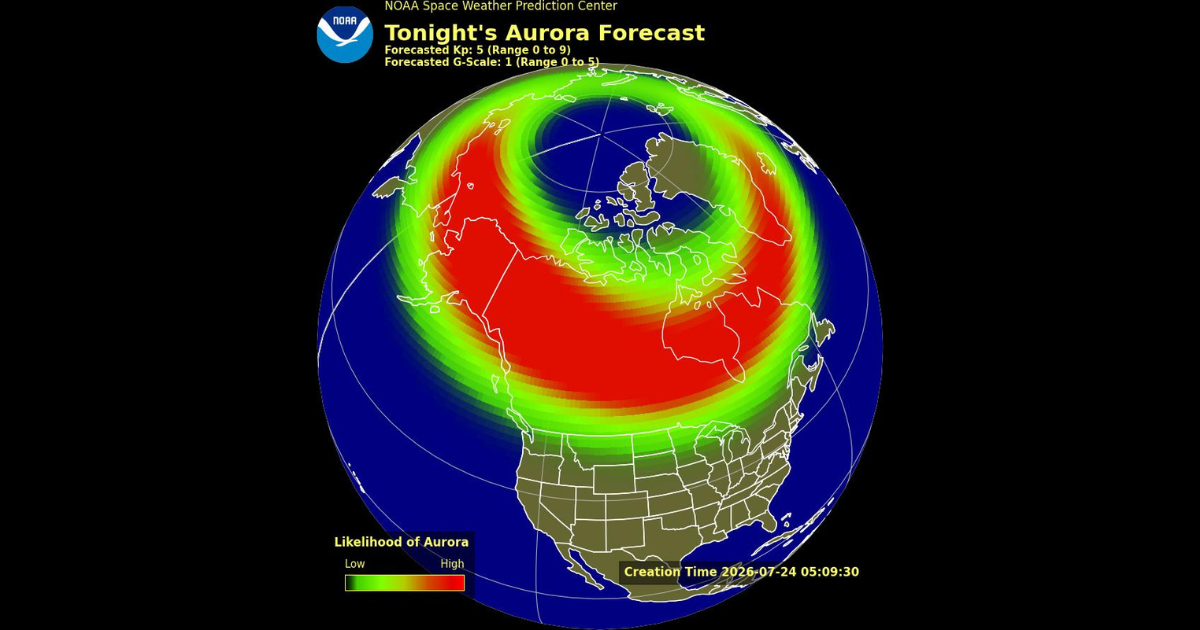 Aurora prediction by NOAA SWPC on July 24, 2026. (Representative Image Source: Space Weather Prediction Center)