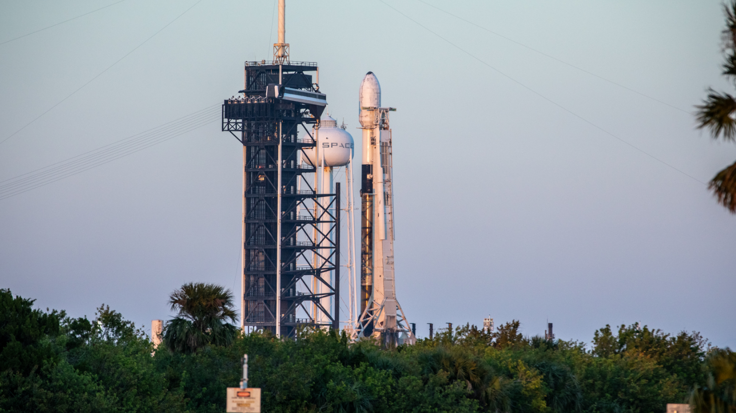 SpaceX's Falcon 9 rocket prepares for a launch with two private landers from Launch Complex 39A at NASA's Kennedy Space Center in Florida, January 14, 2025.