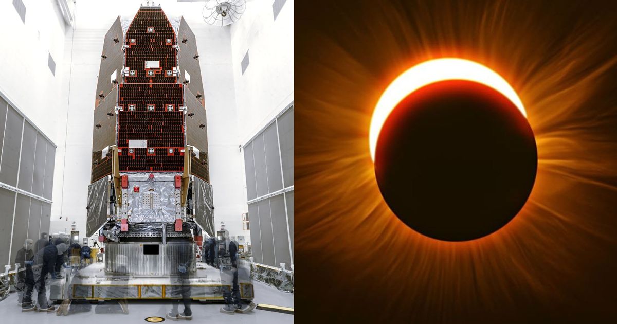 Engineers working on the Nancy Grace Roman Space telescope at the Kennedy Space Center (L); Solar eclipse, August 21, 2017, at 1:15 pm from Wisconsin, USA, 85% coverage. — (Cover Image Source: NASA; Getty | Matt Anderson Photography)