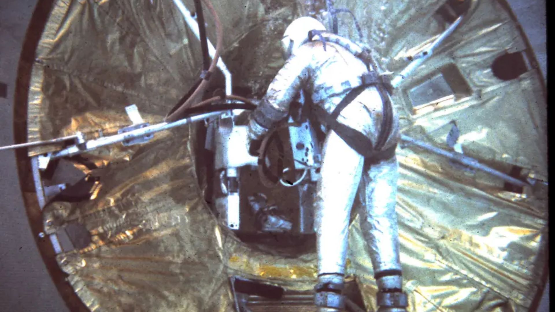 NASA astronaut Buzz Aldrin training for Gemini XII in the McDonogh Pool in fall 1966.