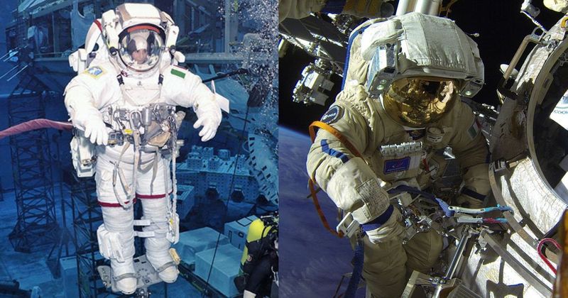 Why do astronauts train underwater before going on spacewalks? 