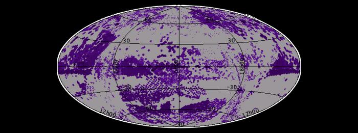 Sky distribution of DR20 astronomical objects targeted by the Black Hole Mapper (BHM) program in SDSS-V.