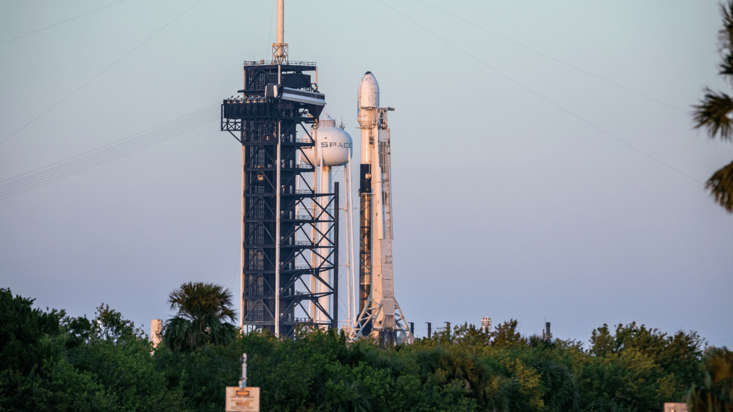 SpaceX's Falcon 9 rocket prepares for a launch with two private landers from Launch Complex 39A at NASA's Kennedy Space Center in Florida, January 14, 2025.