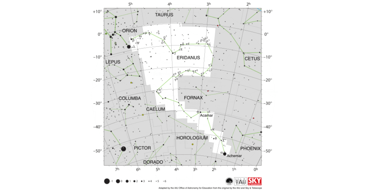 Location map of Eridanus constellation, location of Eridanids meteor shower. (Representative Image Source: IAU OAE)