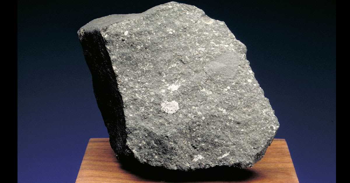 A fragment of the Allende meteorite collected by Brian Mason and Roy Clarke shortly after it fell in northern Mexico on February 8, 1969. (Cover Image Source: Chip Clark/ Smithsonian Institution)