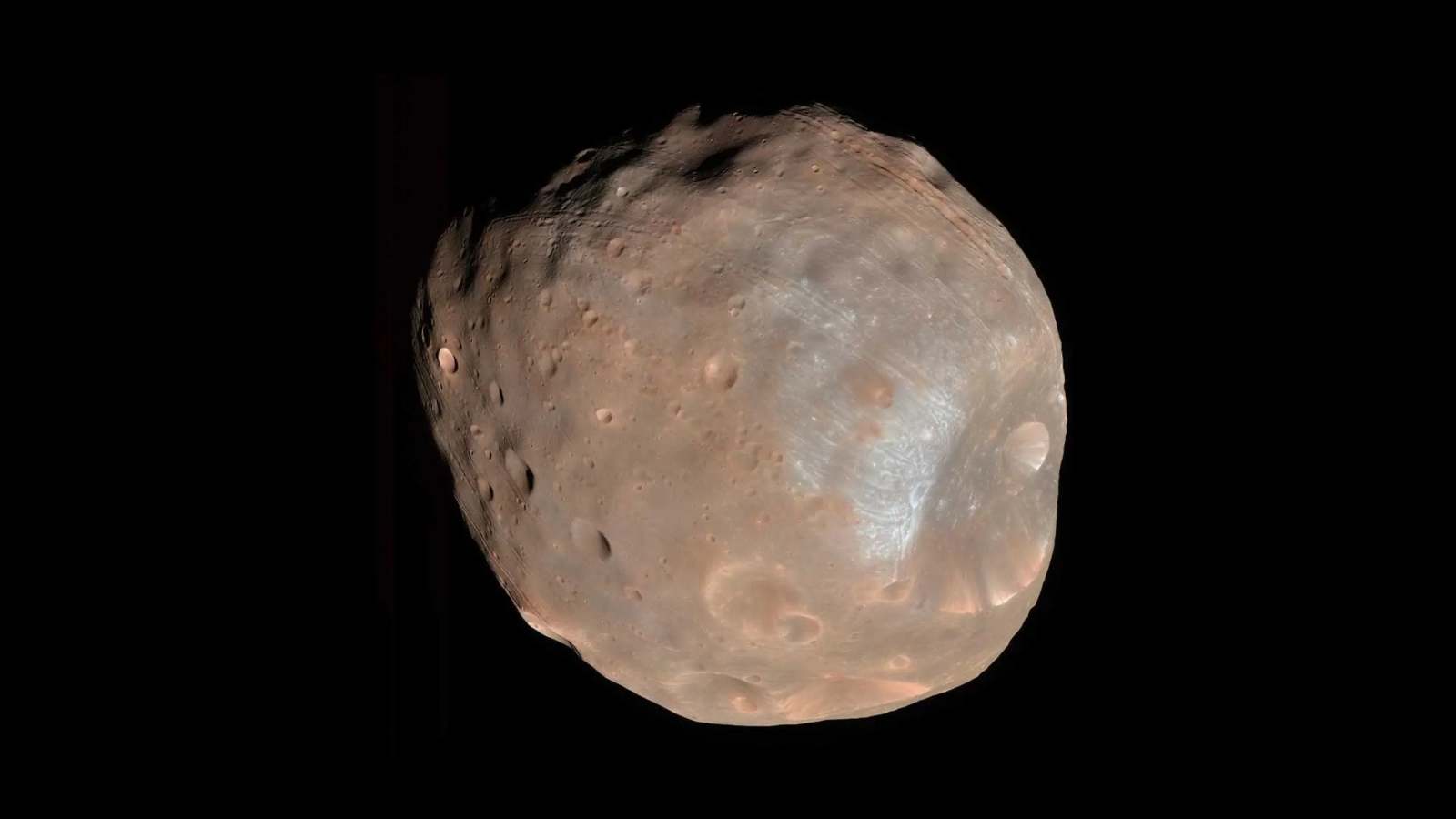 Phobos image taken by NASA's High Resolution Imaging Science Experiment (HiRISE) camera on the Mars Reconnaissance Orbiter.