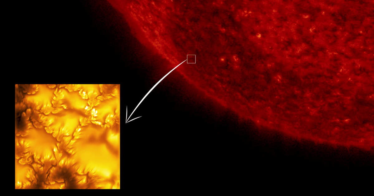 The highest resolution image of the Sun taken yet (inset) and a wider of view of the Sun (background). — (Cover Image Sources: NSF, NSO, AURA, MPS, Inouye Tel; NASA/Solar Dynamics Observatory)