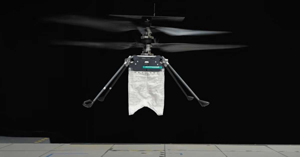 NASA's Skyfall helicopter airborne during antenna test at the Jet Propulsion Laboratory in California. — (Cover Image Source: NASA/JPL-Caltech)