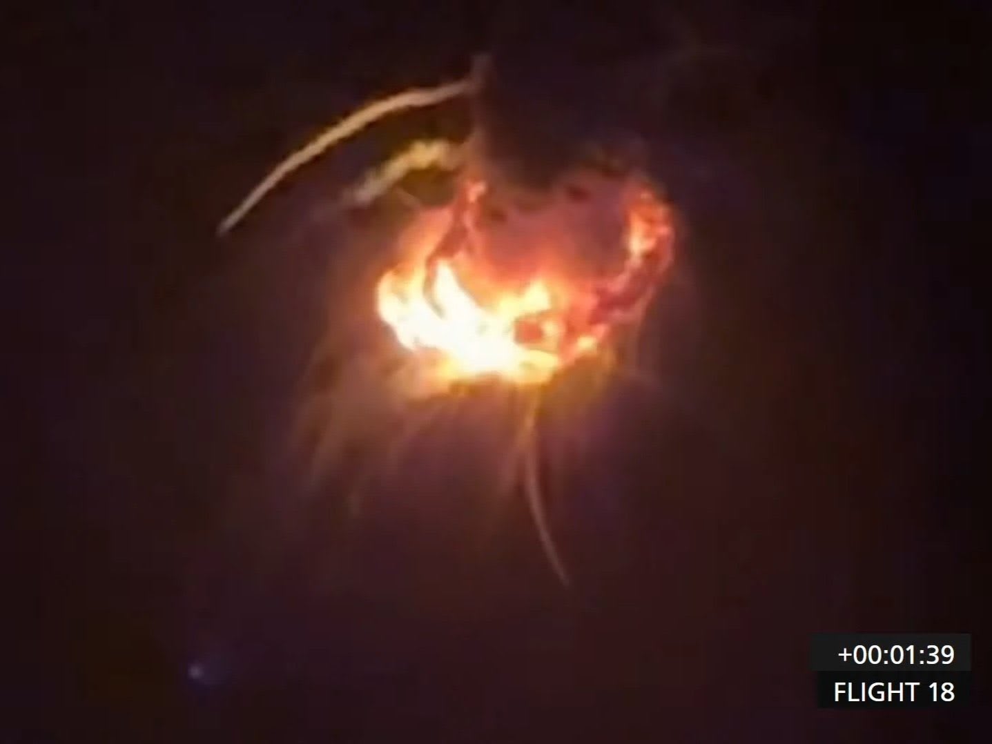 Screengrab from a video showing a Chinese Long March 7A rocket exploding after launch on Monday, August 10, 2026.