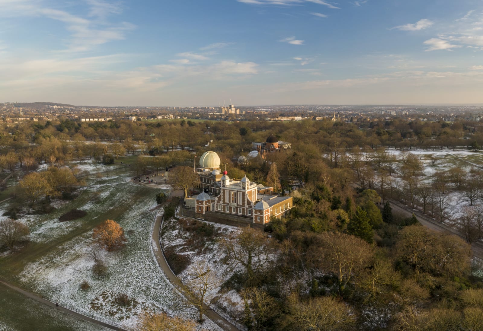 An aerial view of the Greenwich Royal Observatory near London, UK.