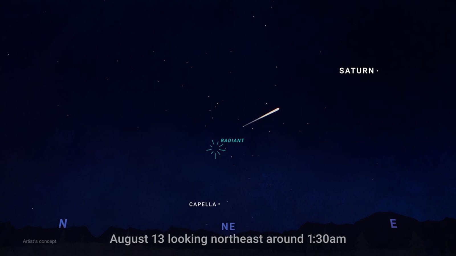 This illustration shows where in the night sky to look for the Perseid meteor shower. NASA/JPL-Caltech