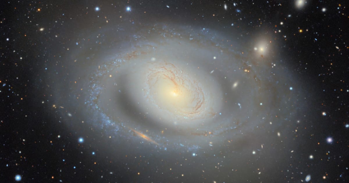 Among nearly 4 billion objects in DESI Legacy Imaging Surveys’ map is spiral galaxy Messier 96. (Cover Image Source: DESI Legacy Imaging Surveys/LBNL/DOE & KPNO/CTIO/NOIRLab/NSF/AURA; Processing: M. Rodriguez, J. Miller, T.A. Rector & M. Zamani)