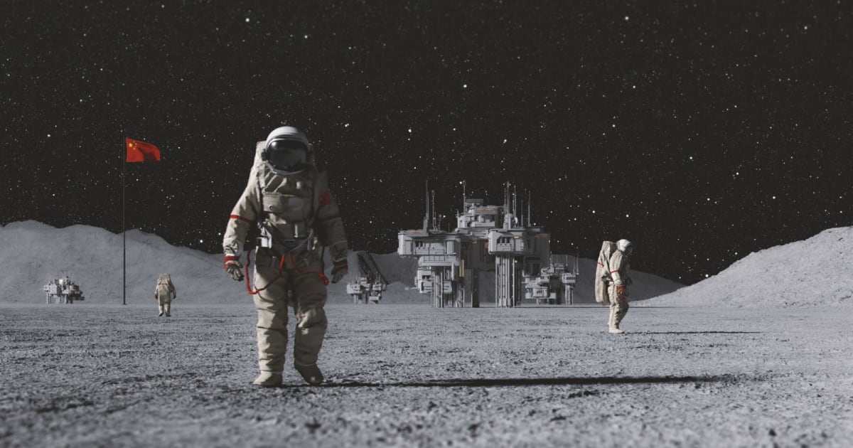 Artist's concept of Chinese astronauts walking on the Moon near a lunar base. (Representative Cover Image Source: Getty/Gremlin)