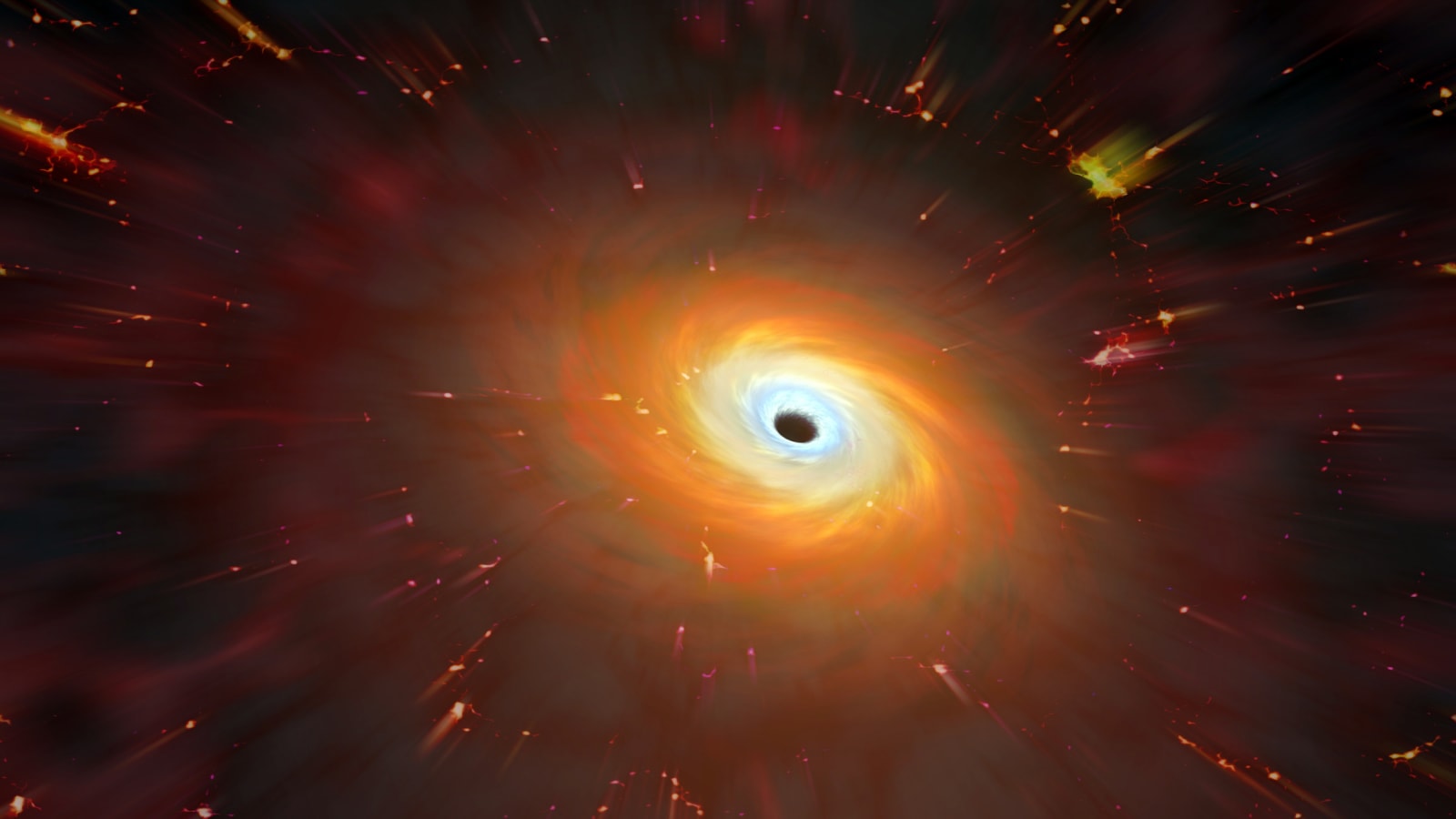 Illustration showing a black hole surrounded by dense gas.