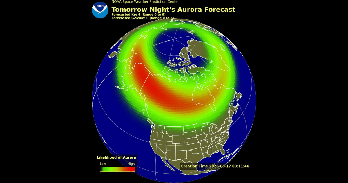 Aurora forecast for August 17, 2026. (Representative Image Source: NOAA SWPC)