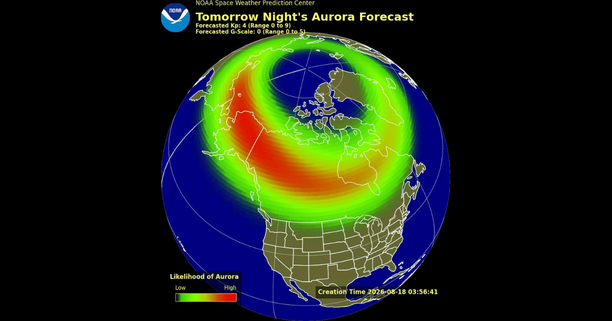 Aurora forecast for August 18, 2026. (Representative Image Source: NOAA SWPC)