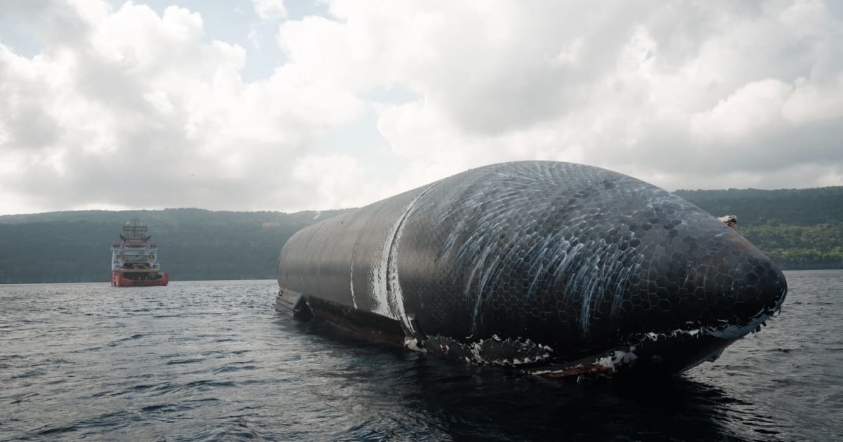 Image of SpaceX's Starship being guided off the coast of Christmas Island. (Cover Image Source: SpaceX)