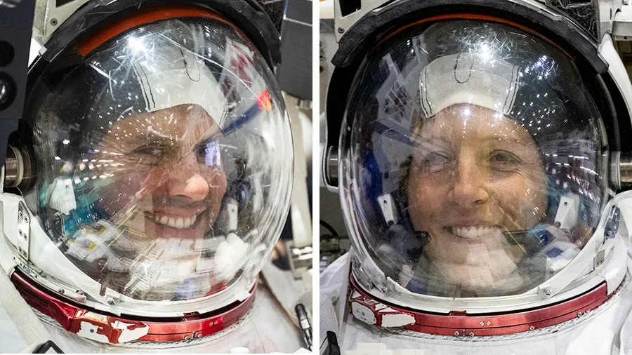 Anil Menon and Sophie Adenot pictured training for a spacewalk at the Johnson Space Center’s Neutral Buoyancy Laboratory in Houston, Texas.