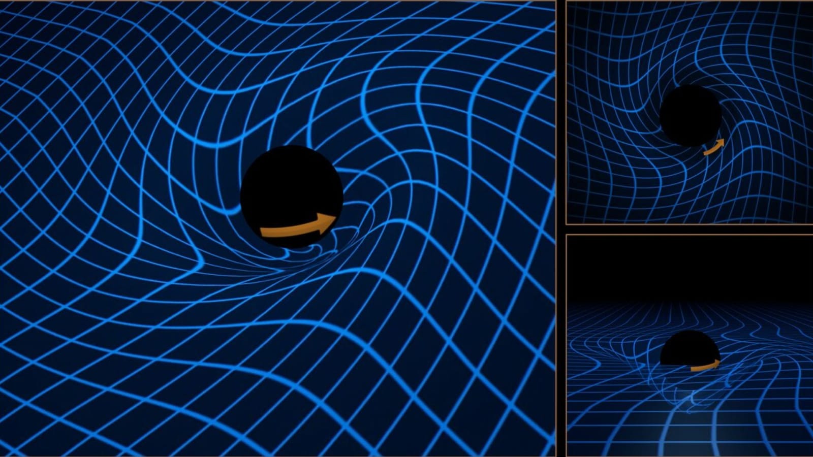 Illustration showing how a spinning black hole drags space-time around it, a phenomenon known as Lense-Thirring effect.