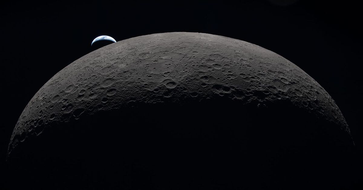 Earth set behind the Moon, as seen by NASA’s Artemis II crew. New research suggests some microbes carried by astronauts could survive in the lunar environment. (Cover Image Source: NASA)