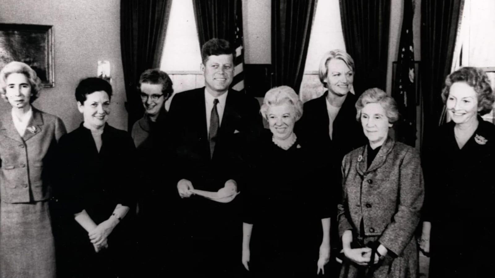 Nancy Grace Roman (third from left) with President John F. Kennedy and other recipients of the second Annual Federal Women’s Award, Feb. 27, 1962.