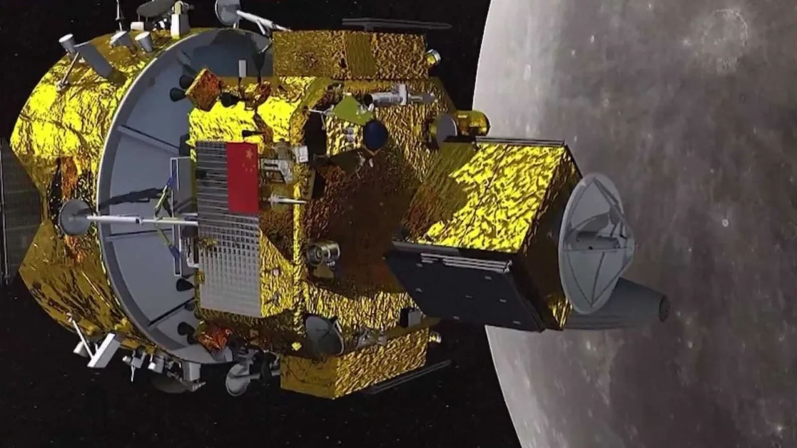 Artist's concept of China's Chang'e 7 lunar mission in the Moon's orbit.