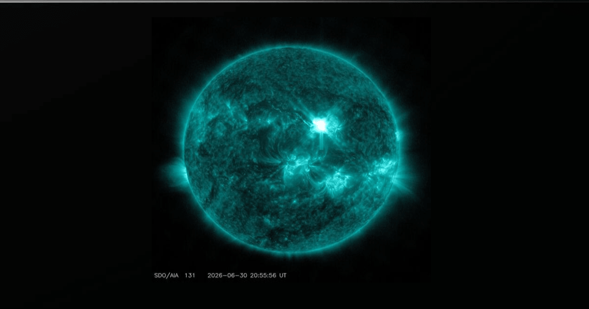 NASA’s Solar Dynamics Observatory captured this solar flare on June 30, 2026. (Image source: NASA’s Goddard Space Flight Center/SDO)