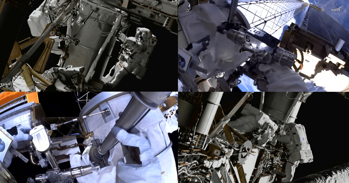 Some images from U.S. Spacewalk 96 captured from the cameras installed on the ISS and the EVA suits.