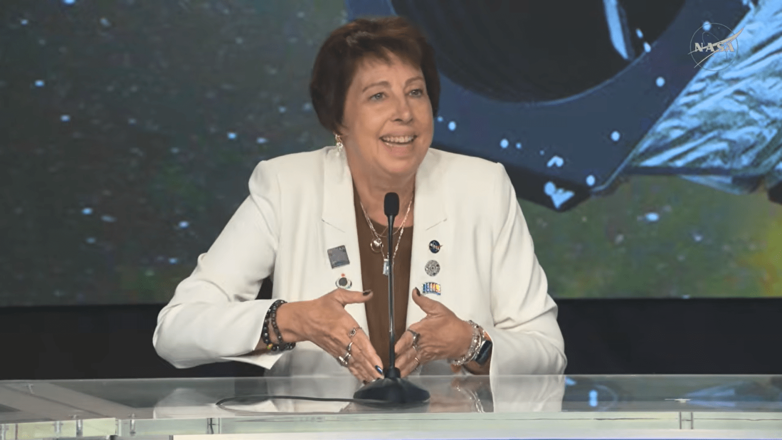 Nicky Fox, associate administrator, Science Mission Directorate, speaks at the Roman postlaunch news conference.