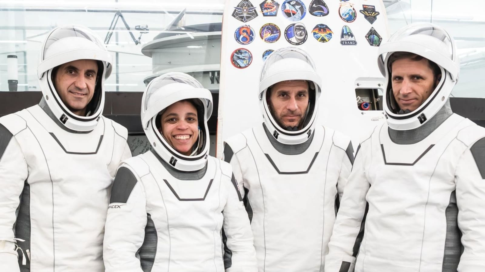 Members of Crew-13 Roscosmos cosmonaut Sergey Teteryatnikov, NASA astronauts Jessica Watkins and Luke Delaney, and CSA astronaut Joshua Kutryk (from left).