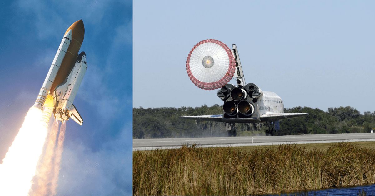 Space Shuttle mission STS-129's ascent and landing showing the three RS-25 engines, one of which is being used for Artemis III. (Image Source: NASA)