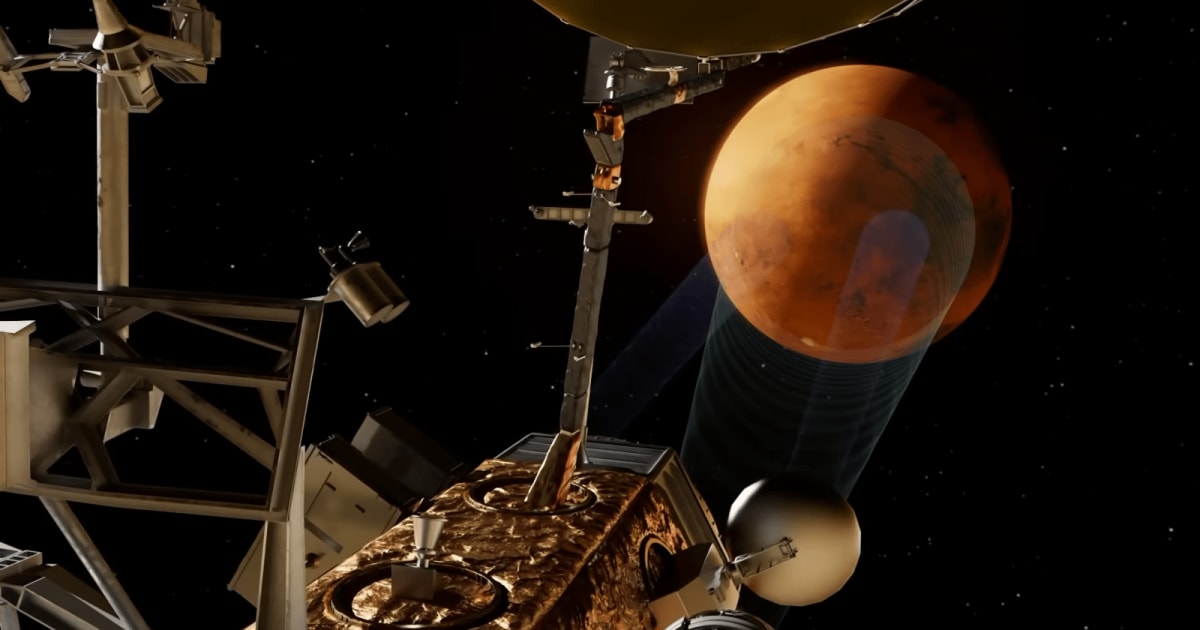 This illustration shows Blue Origin's Mars telecommunications orbiter in orbit around Mars. (Representative Cover Image Source: Blue Origin)