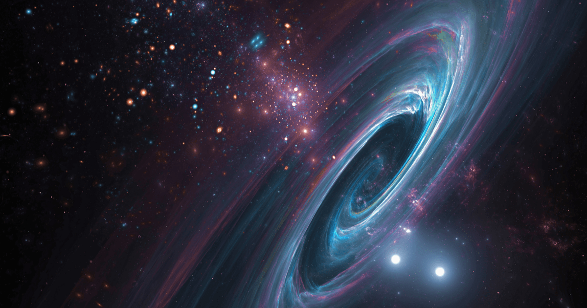Digitally created 3-dimensional starry sky with galaxies, nebulae, gas clouds, black holes and dark matter based on fractal flame mathematics. (Image Source: Lothar Knopp/Getty Images)