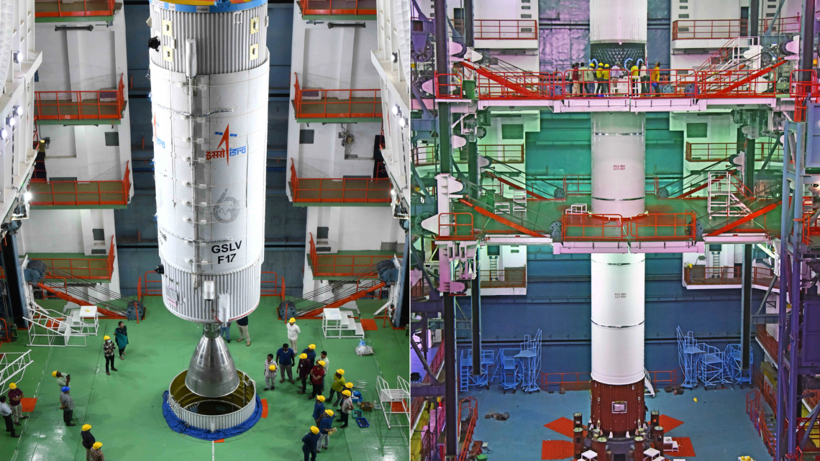 ISRO's GSLV F-17 vehicle undergoes stacking.