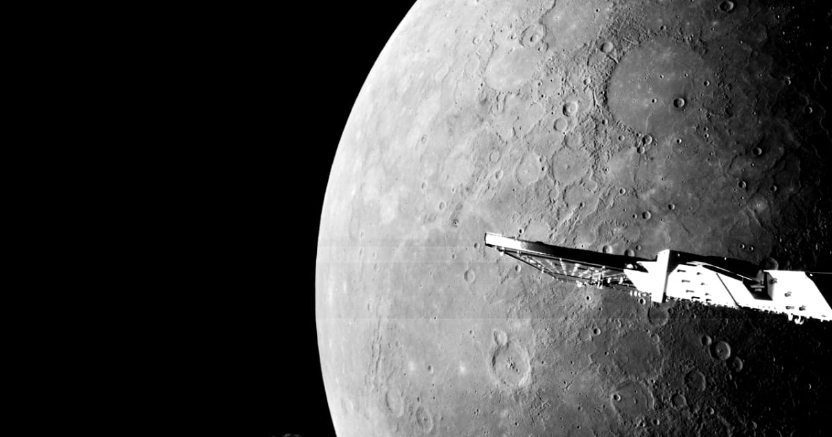 Image from BepiColombo's sixth Mercury flyby. (Representative Cover Image Source: BepiColombo/X; edited in Canva)
