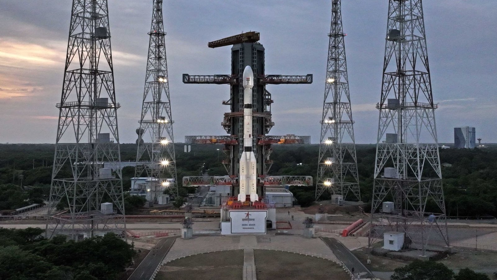 The GSLV rocket is pictured here at the Satish Dhawan Space Center launch pad in Sriharikota before its launch.