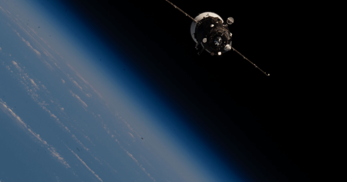The Progress 94 cargo spacecraft orbits above Earth as it nears the International Space Station ahead of docking on March 24, 2026. (Image Source: NASA)