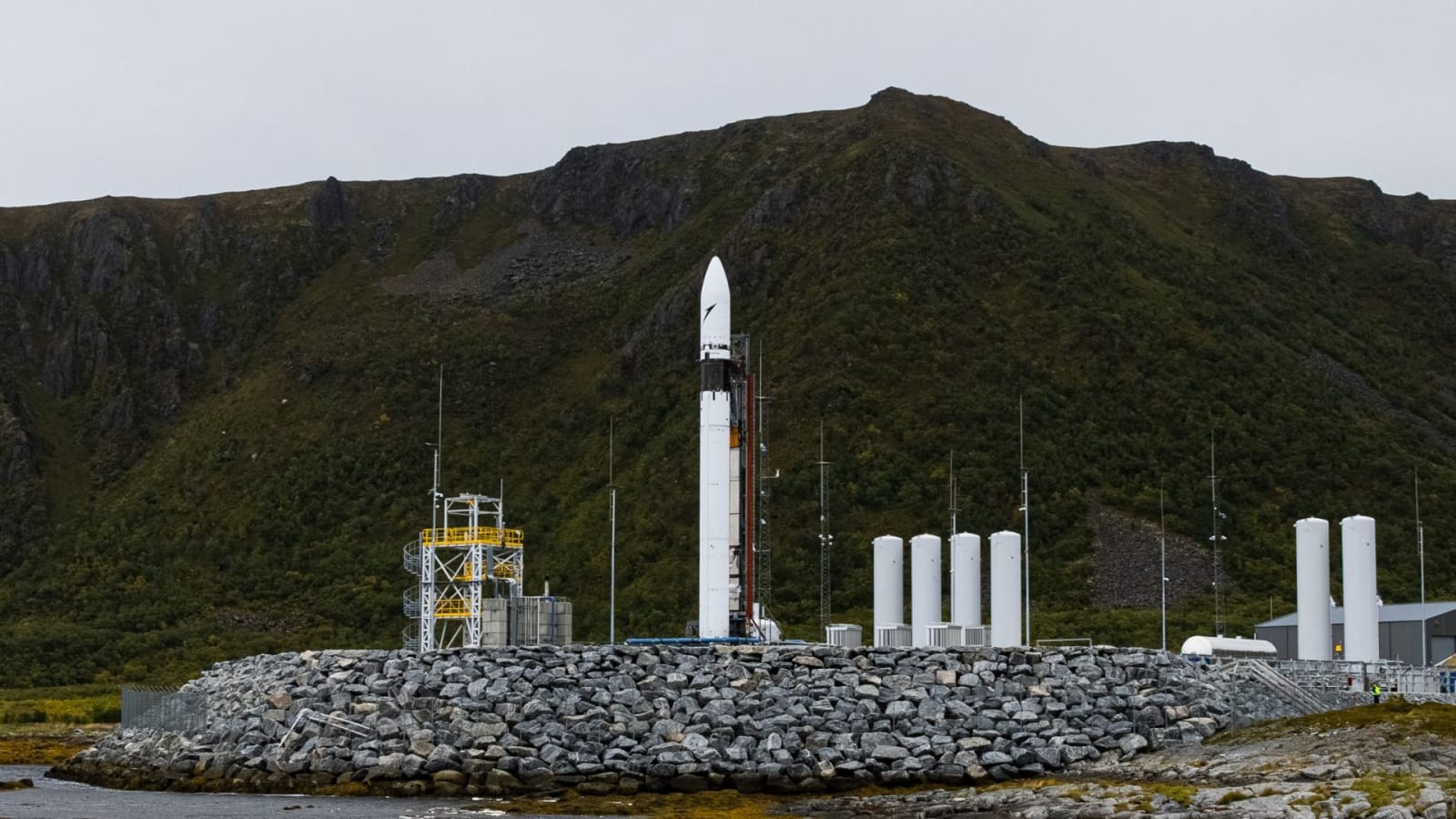 Isar Aerospace's Spectrum rocket at the company's launch pad at Andøya Space Center in Norway.