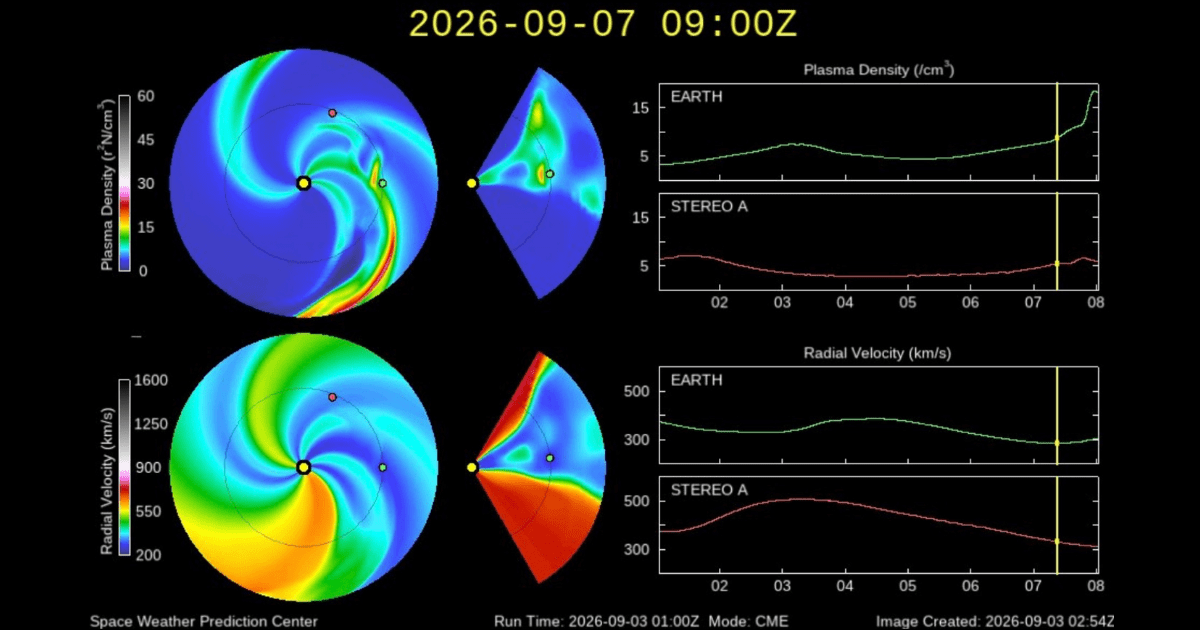 3D models by SWPC indicating the Earth (shown by the green dot) about to be struck by a CME. (Representative Image Source: NOAA)