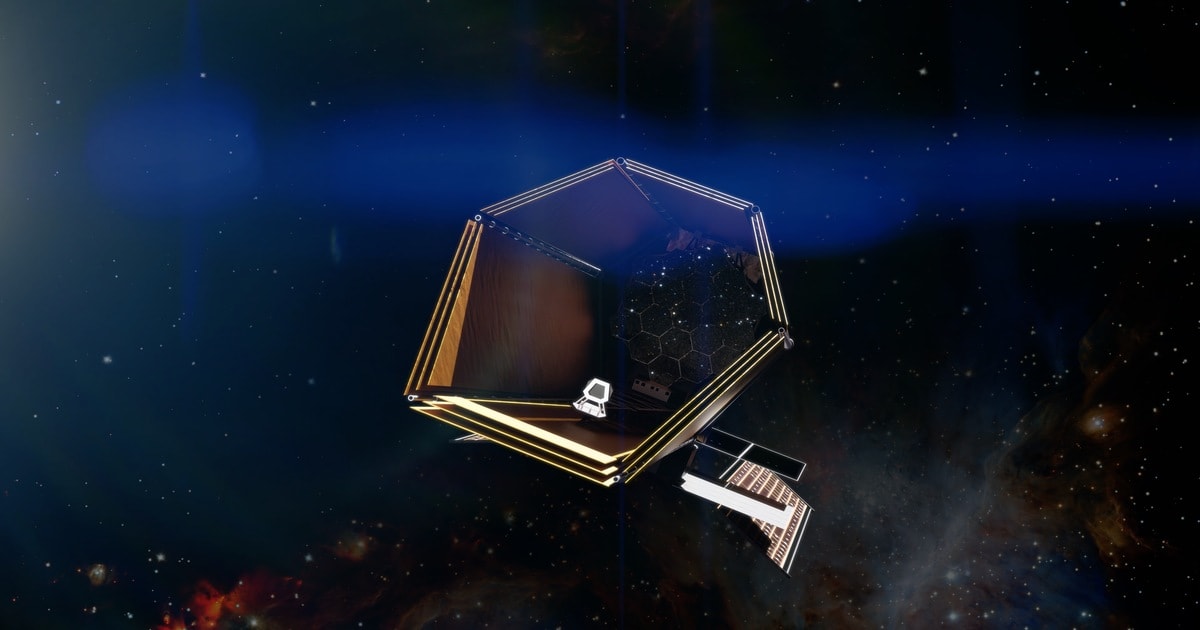 Artist’s concept of NASA’s Habitable Worlds Observatory, a future space telescope designed to study potentially habitable planets beyond our solar system. (Image Source: NASA Goddard Space Flight Center)