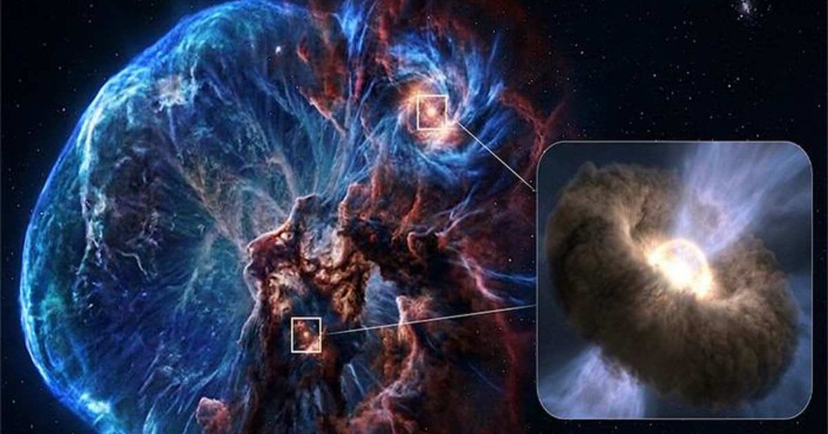 Artist’s impression of a hot core—a warm cocoon of molecular gas surrounding a newborn star—discovered in a supernova remnant. (Representative Cover Image Source: Niigata University)